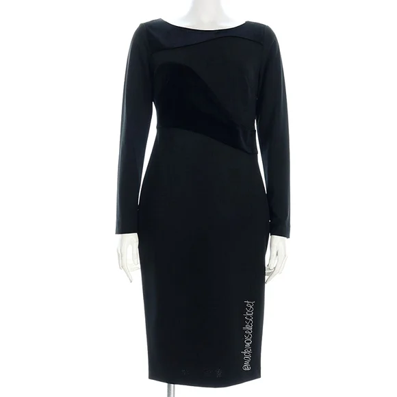 Calvin Klein Long-Sleeve Velvet-Swirl Sheath Dress - Black 14 Calvin Klein Long-Sleeve Velvet-Swirl Sheath Dress - Black 14